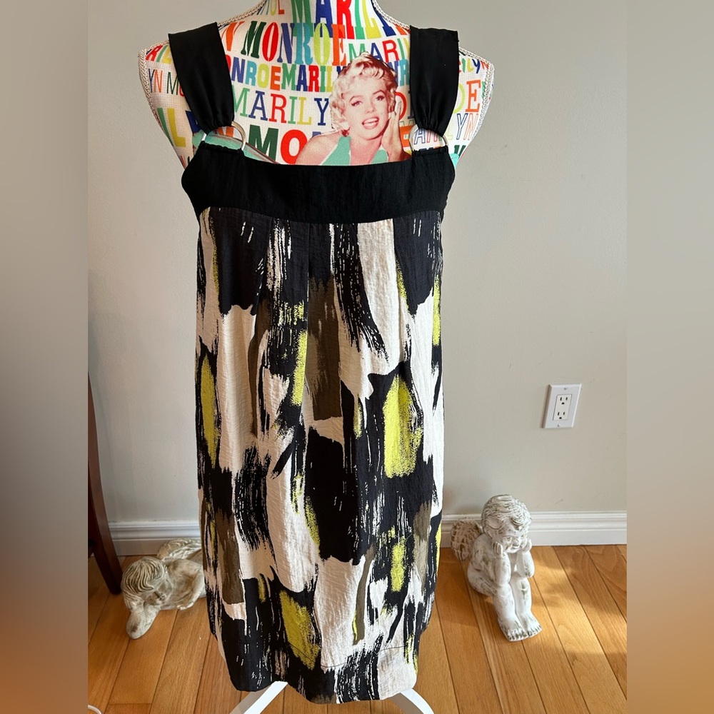 Spanner Stylish Black, Yellow and White Women's Dress w/ Silver Strap Loops